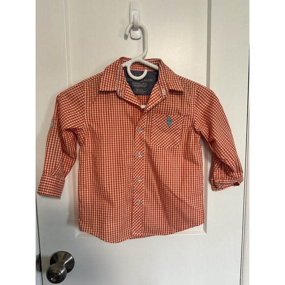 US Polo Assn. Other - TODDLER BOYS US POLO ASSN ORANGE AND WHITE CHECKERED DRESS SHIRT SIZE 4T